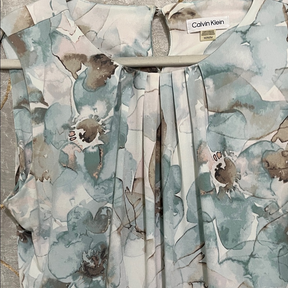 Calvin Klein Women's Floral Sleeveless Blouse - Blue and Brown - Picture 3 of 6